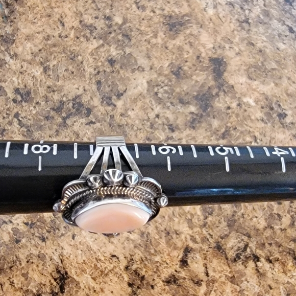 Native American Marquise Shaped Mother of Pearl Sterling Silver 925 Vintage Ring - Picture 6 of 11